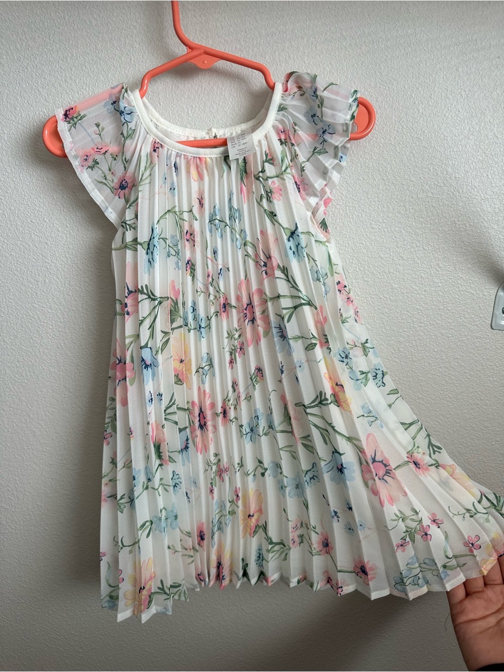 H&M Kids White Floral Pleated Sundress with Pink and Blue Flowers size 12-18M